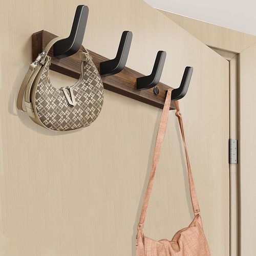 Porte Manteau Mural Bois Noyer Avec 4 Crochets, Bois Massif Porte Manteau Salle De Bain, Patere Murale Pour Une Entrée, Chambre, Salle De Bain Et Vestiaire