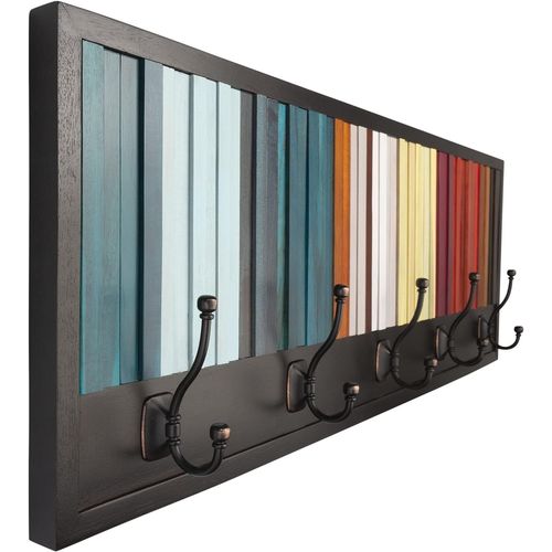 - Porte Manteau Mural En Bois D'Acacia Naturel, Porte-Manteau 100X35Cm Avec 5 Crochets, Porte-Manteau En Bois Massif Pour Hall D'Entrée