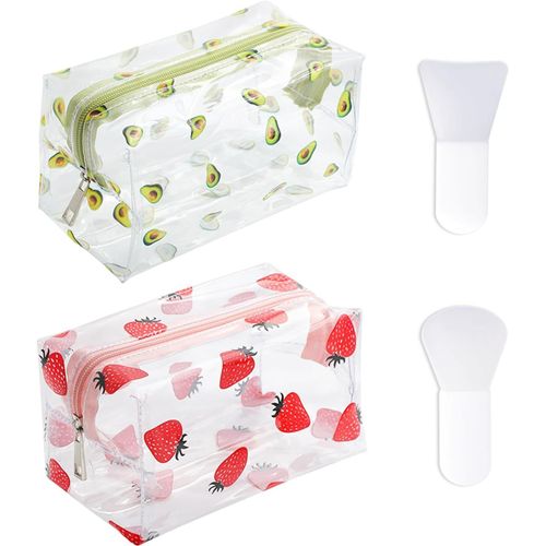 Maxquu Lot De 2 Trousses De Toilette Avec Impression De Fruits, Avec 2 Mini Brosses Pour Masque Facial, Trousse Transparente Portable, Trousse De Toilette De Voyage Étanche, Cadeau Mignon Pour Les