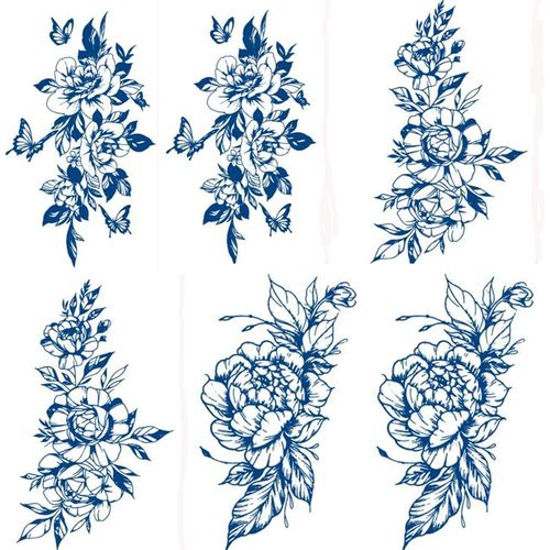 6 Feuilles Bleu Foncé Tatouages Ephemere Femmes Hommes Réalistes Faux Tatouage Visage Cou Bras Tatouage Semi-Permanent Grande Fleur Mots Kits Tatouage Adulte 