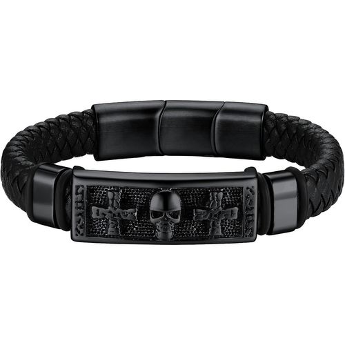 Tête De Mort Bracelet Homme Cuir Tressé,Bracelets Magnetique Avec Charm Taille 19-23cm