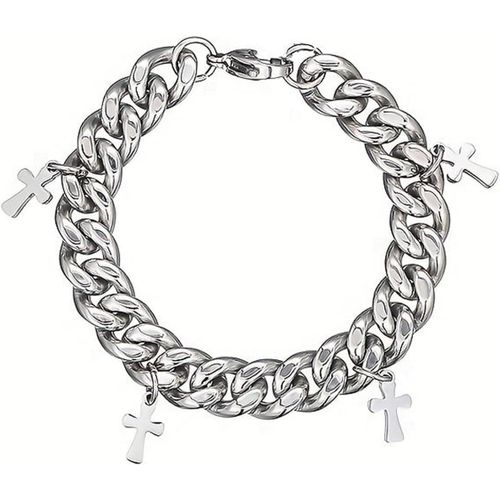 Homme Gourmette Chaîne Bracelet En Acier Inoxydable Argenté,Chaîne Grosse Maille Bracelet,Chunky Bracelet De Hip-Hop Tendance Chaîne Punk Rappeur Bijoux Cadeau Pour Homme Papa Frère Ami