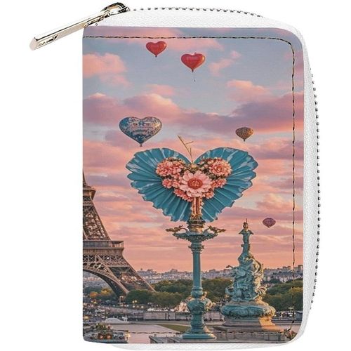 Étui De Rangement Fin En Cuir Synthétique Avec Fermeture Éclair,Imprimé Tour Eiffel De Paris Romantique,20 Emplacements Pour Cartes De Crédit,Porte-Cartes À Fermeture Éclair Pour Femme,