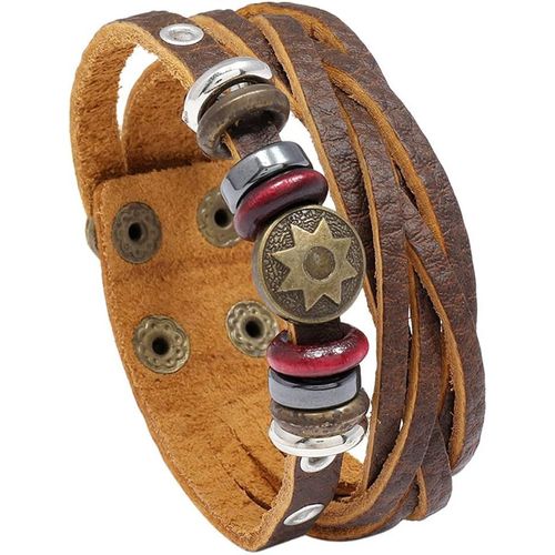 Gourmette Homme,Bracelets Pour Hommes Cuir Vintage Handmade Sun Beads Tressé Brown Bracelets Hommes Bracelet Bras Bijoux Bracelets Pour Décorations Décontractées