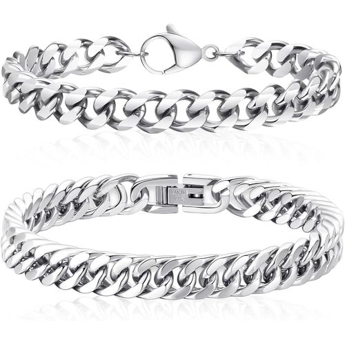 Widream 2 Pièces Bracelet En Argent Pour Homme,Chaîne Grosse Maille Bracelet,Chunky Bracelet De Hip-Hop Tendance Chaîne Punk Rappeur Bijoux Cadeau,20cm De Long,8mm De Largeur
