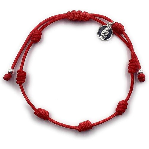A Alessandra Boho Bracelet Homme En Fil Rouge Avec 7 Noeuds Et Mini Médaille De Saint Judas Tadeo Pour La Bonne Chance Et Contre Le Mal D'?il,Ajustable Hombre,Nylon
