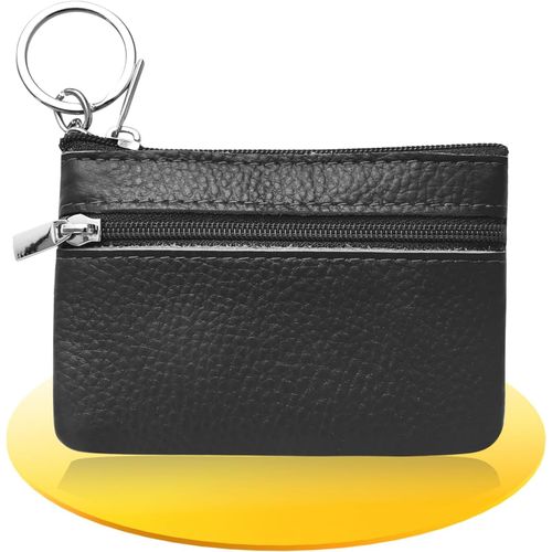 Dimiff Mini Porte-Monnaie En Cuir Véritable,Petit Portefeuille Femme,Porte-Monnaie Femme Petite Taille,Porte-Monnaie À Fermeture Éclair,Porte-Monnaie Femmes Petite Taille- Noir