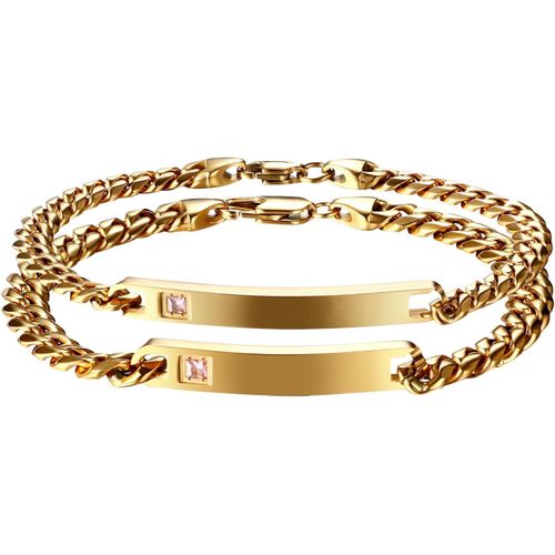 Bracelet Couple Personnalisé Gourmette Homme Personnalisable Avec Plaque En Acier Inoxydable,Bracelet Couple Amoureux Pour 2,Cadeau Couple Personnalisé Pour Saint-Valentin Noël Anniversaire