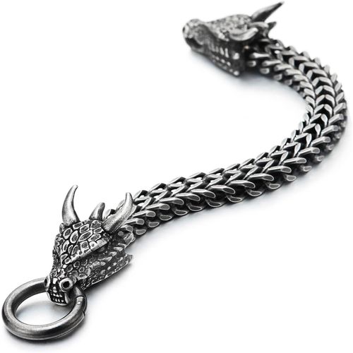 Acier Carré Lien Franco Chaîne Chaîne Gourmette Bracelet Homme Dragon Tête Avec Écaille Pointues Corne Fermoir À Ressort