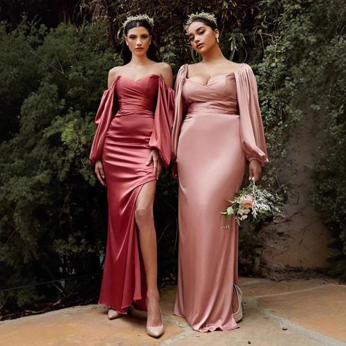 Sisterhood Femmes Sexy Fourreau Manches Longues Taille Haute Robe Fendue Robes De Soirée Mince