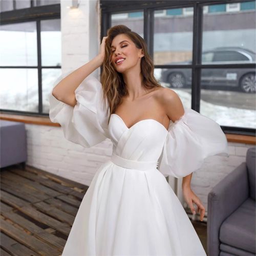 Corset Léger Robes Manches Bulle Taille Plus Petite Style Hepburn Mariage Bienvenue Robes De Mariée Légères