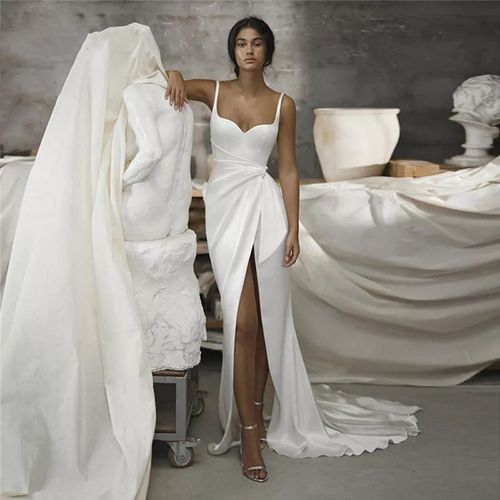 Bohemian Bridalwear Mermaid Simple Wedding Backless Sensational Side Split Satin Gowns