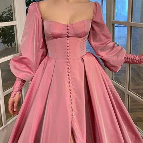 Robe De Soirée Asymétrique Fourreau Vintage À Manches Longues En Taffetas Fendu Robe Longue Multicolore