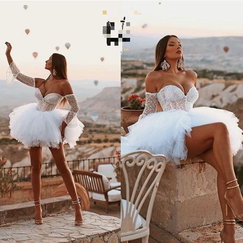Robe De Mariée Courte De Couleur Unie À Une Épaule Pour Femmes, Robe Sexy Pour Défilé De Mode
