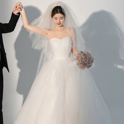 Light Wedding Simple Chest Flounce Princess Puffy Skirt Super Fairy Travelling Yarn Models Mori System