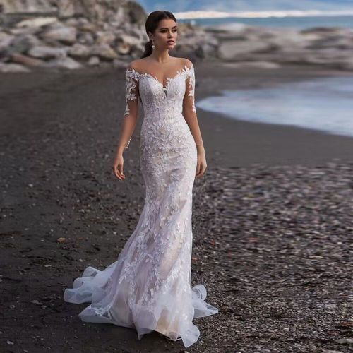 Robes De Mariée D'été Robes De Mariée Asymétriques Robe De Mariée À Large Ourlet En Dentelle Soluble À L'eau Robe De Mariée Traînante
