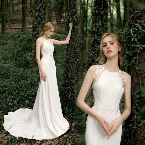 Année Satin Queue De Poisson Robe De Mariée Légère Dentelle Hanche Mince Mariée De Bienvenue Robe De Toast À La Mode