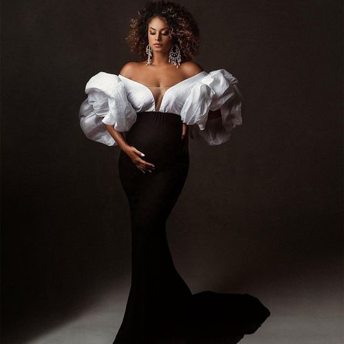 Robe De Maternité Grande Taille Col En V En Spandex Queue De Poisson Robe De Maternité Col En V En Queue De Poisson Blanc Rouge