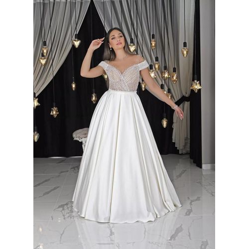 Robe De Mariée Épaulée Haut De Gamme Robe De Mariée Principale Mori Robe De Mariée Simple En Satin Avec Traîne