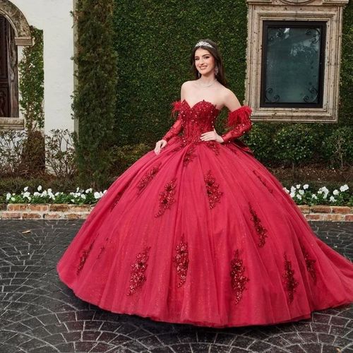 Red Princess Promes Dresses Bar Mitzvah Princesses Dresses Support Beaded Embroidery Row Flower Bow With Sleeve Evening Gowns