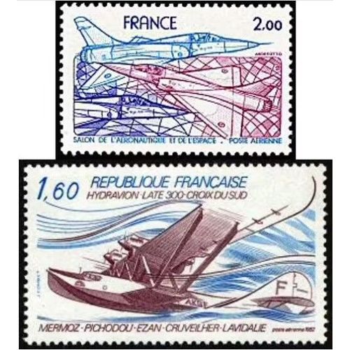 France 1981 - 1982, Très Beaux Timbres Neufs** Luxe De Poste Aérienne, Yvert 54 Salon De L'aéronautique, Avions Mirage 2000 Et 56 Hydravion Late 300 - Croix Du Sud. -