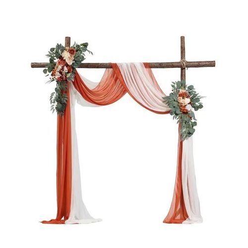 Arche De Mariage-Vevor-Avec 2 Bouquets De Fleurs, 2 Rideaux Translucides-Orange Blanc
