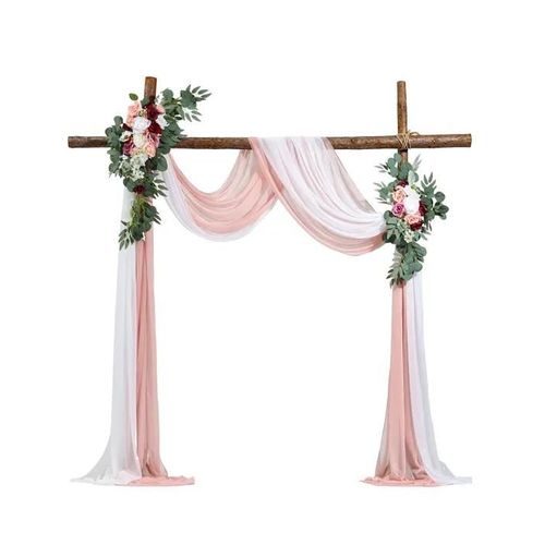 Arche De Mariage-Vevor-Avec 2 Bouquets De Fleurs, 2 Rideaux Translucides-Rose Blanc