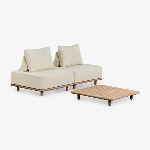 Salon De Jardin Avec Canapé Modulable 2 Pièces Et Table Basse En Bois D'acacia Portet Blanc Gardenia