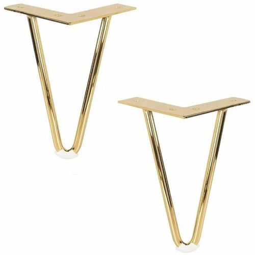 10CM Pieds De Meubles en Métal, Lot de 4 Pieds De Table en Épingle à Cheveux en Fer avec Vis,Remplacement Pieds De Lit Métallique pour Canapé Chaise Cabinet Fauteuil Armoire Meuble TV,Doré?Fonepro, Fe