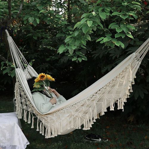1pcs Hamac Double Pour Intérieur Ou Extérieur - Hamac En Macramé - Grand Hamac En Coton Doux Pour Deux Personnes - Pour Terrasse, Jardin, Porche, Pelouse Et Jardin (Blanc, Charge : 227 Kg)