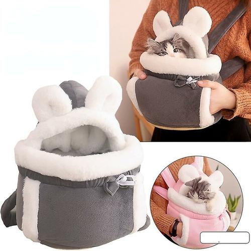 Sac De Transport Chaud Pour Animaux De Compagnie Petit Chat Chiens Sac À Dos Hiver Chaud Carring En Peluche Animaux Cage Marche En Plein Air Voyage Chaton Suspendu Poitrine Sac - Rose L