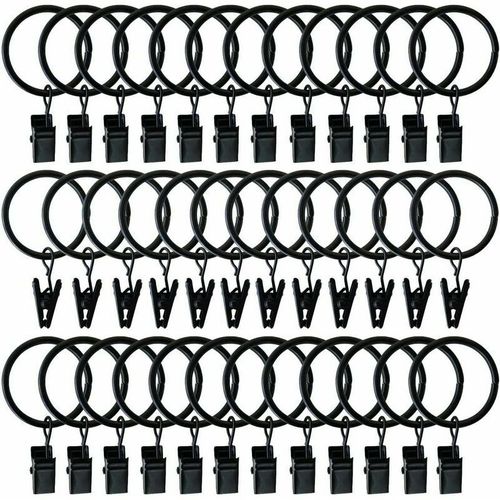 Rideau Crochets Anneaux Douche Crochets Décoratifs De Rideau De Douche Glissement Crochets Black-36 Pcs, Noir