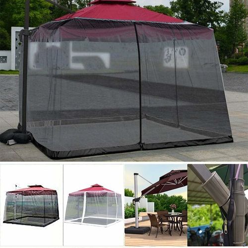 3m Carré Polyester Moustiquaire Patio Universel Avec Double Porte Fermeture Éclair Pour Patio Extérieur (300x300x230cm, Noir)