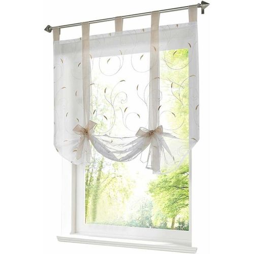 Store Romain Avec Broderie Rideaux Romains Rideau En Voile Avec Boucles Transparentes (Lxh 80x140cm, Sable)