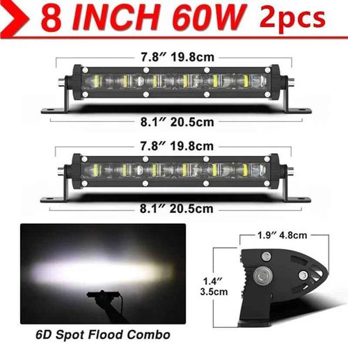 Barre Lumineuse Led Super Fine Avec Lentille 6d,Lampe De Travail,Lampe De Conduite,Adaptée Pour Voiture,Tracteur,Camion,Suv,Bateau,Tout-Terrain,Rl,Versi4 X 4,60w,120w,180w - Type 2pcs 6d 8in 60w