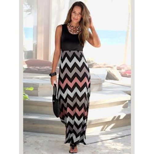 Robe Longue Encolure Ronde - - Noir-Rose-Crème-Taupe