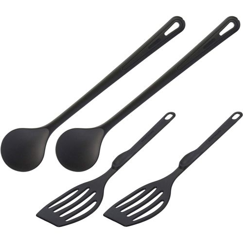Set D'ustensiles De Cuisine,4 Pièces,2 Spatules Et 2 Cuillères À Remuer,Plastique De Haute Qualité,Gentle And Flonal,Noir,203522e6