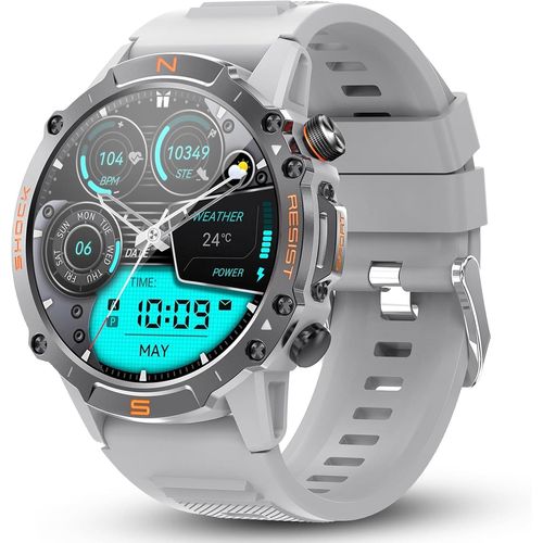 Montre Connectée Homme: Smart Watch Militaire Robuste Et Étanche Avec 1,43"" Amoled,Cadeau Homme Smartwatch Avec Podometre 410mah Batterie,120+ Modes Sport,Compatible Android/Ios(Gris)