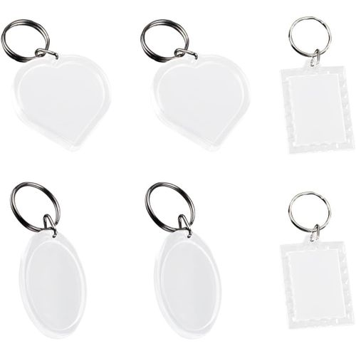 Clef Photo-6 Pièces Porte Clé Photo-Porte Clé Personnalisé-Clé Acrylique Transparent Vierge Pour Famille,Des Couples,Diy Souvenir¿Rectangle,Coeur,Ellipse¿