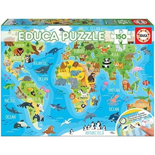 - Mappemonde Animaux. Puzzle Tif Enfant. 150 Pièces. Trouve Les Animauxsur La Carte!. +6 Ans. Ref. 18115