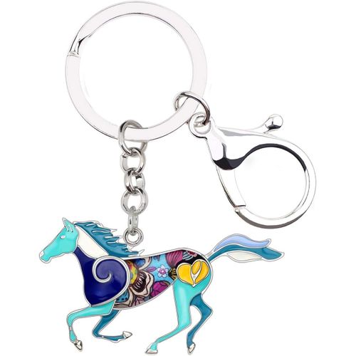Alliage Cheval Running Porte-Clés Accessoires Émail Licorne Bijoux Pour Les Femme Filles Car Wallet Charms(Bleu)