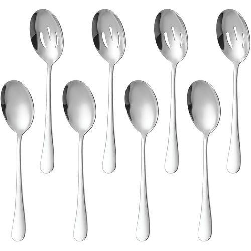 Lot De 8 Cuillères De Service,Comprend 4 Cuillères De Service Et 4 Cuillères Fendues,Ensemble D'ustensiles De Service En Acier Inoxydable De 22cm Pour Fête,Banquet,Cuisine,Grand Buffet