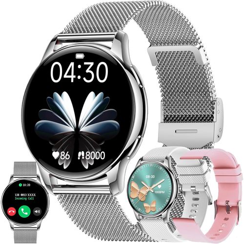 1,32¿ Amoled Montre Connectée Femme Avec Appel Bluetooth,5atm Smartwatch Avec 100+ Modes Sportifs Tracker D'activité,Sommeil,Spo2,Smart Watch Pour Ios Android(Argenté)