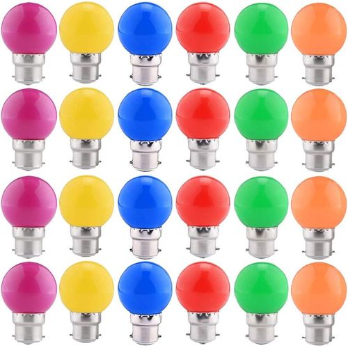 Pack De 24 Ampoules De Couleur Led 2w B22 G45 Ampoule D'éclairage,Ampoule De Golf De Couleur Led,Couleurmixte Rouge Vert Bleu Orange Jaune Violet [Classe A Energy +]