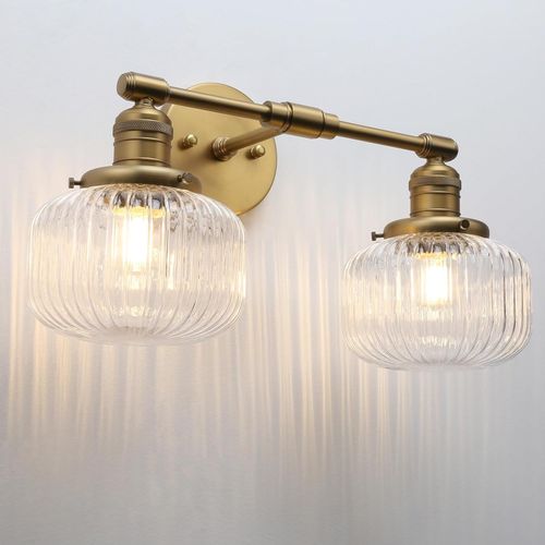 Industriel 2-Lumières Appliquemurale E27 Luminaires Intérieur Abat-Jour En Verre Côtelé Ø16cm Lampemurale Pour Salon,Cuisine,Salle De Bain,Miroir(Antique)