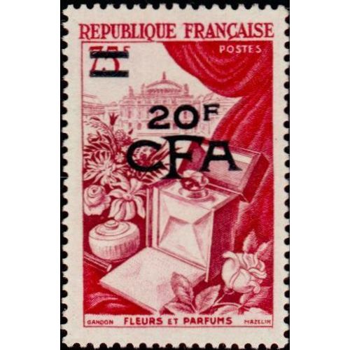 France, Ile De La Réunion, Département Français 1953 / 54, Très Beau Timbre Neuf** Luxe Yvert 319, Timbre 974 De Métropole - Opéra, Fleurs Et Parfums, Surchargé "20f Cfa", Cote 13,75 Euros.