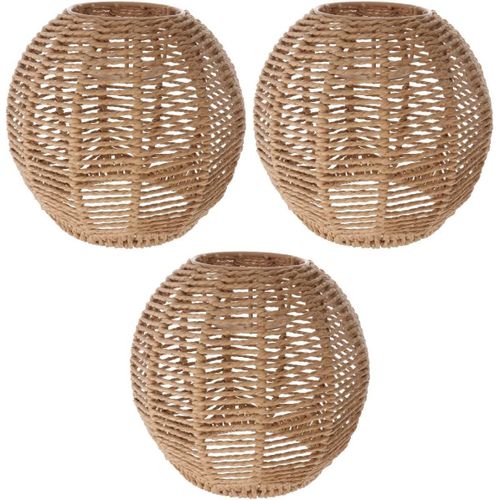 Lot De 3 Abat-Jours Tissés Rétro En Rotin Tressé-Pour Lustre-Style Vintage-Pour Salle Àmanger,Salon-14x15cm