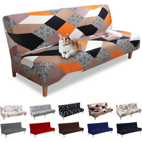 Housse De Canapé Sans Accoudoir 3 Places Clic Clac Extensible Universel Lavable Couverture Pour Canapé-Lit Ajustable Protection ,Géométrie Orange