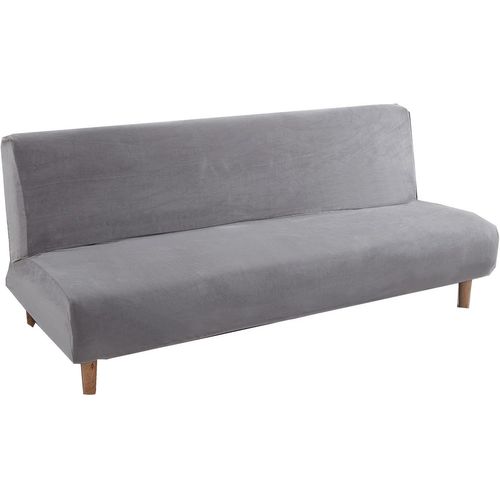 Housse De Protection De Canapé-Lit Sans Accoudoirs,De Futon En Velours Épais Extensible De 2 À 3 Places,Antidérapante,Élastique Et Pliable(Velours Épais|Gris Argenté)