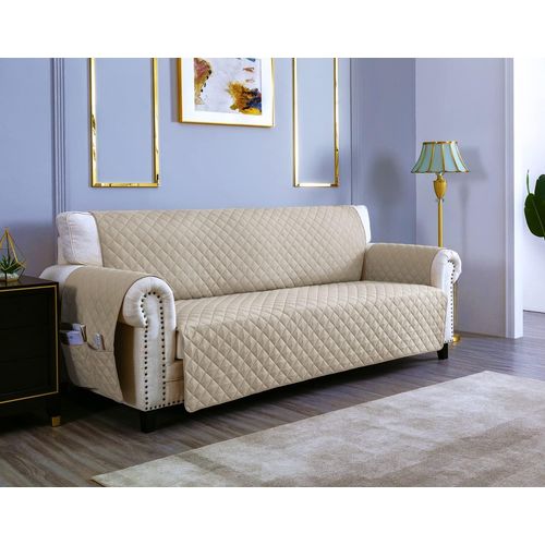 Housses De Canapé 3 Places 170cm Impermeable Avec Accoudoirs,Réversible Protégé Canapes -Beige